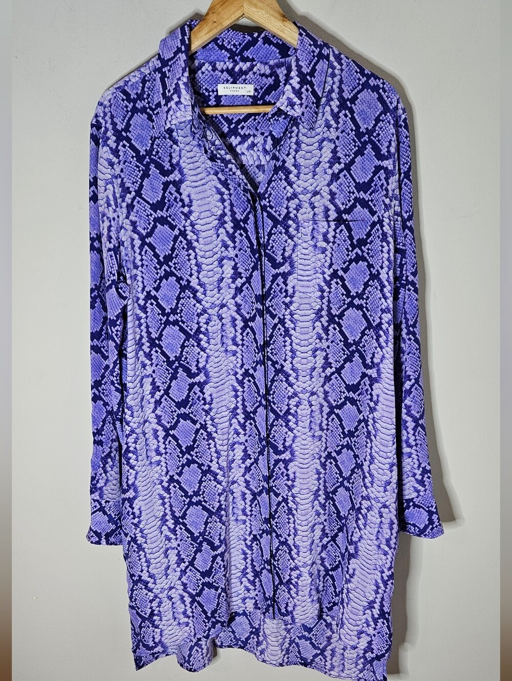 Equipment Femme Python Silk Shirtdress Purple Mini Snake Button Front Women's L